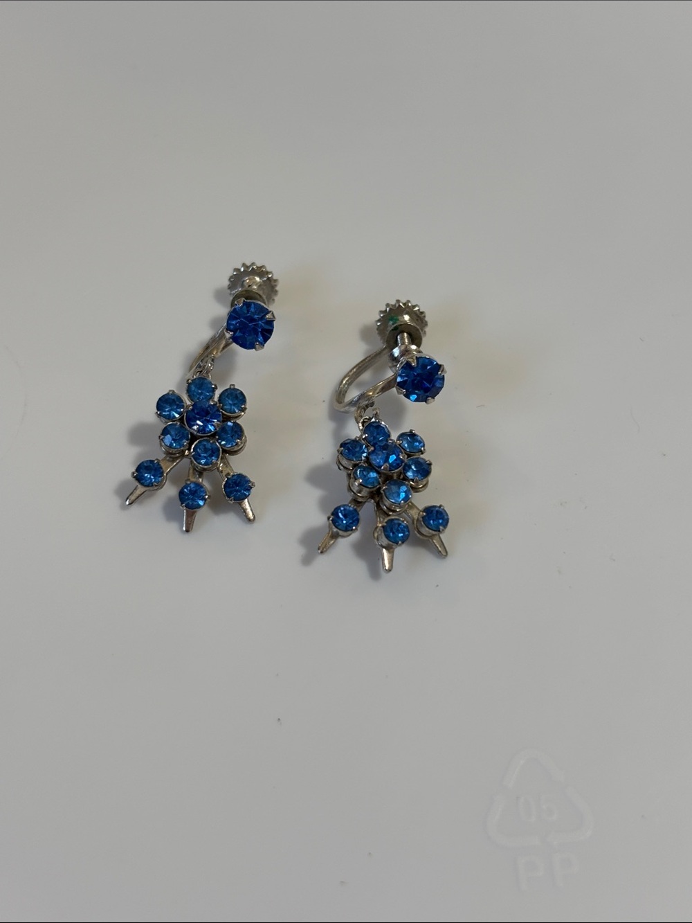 Blue Crystal Cluster Drop Earrings - Unbranded
